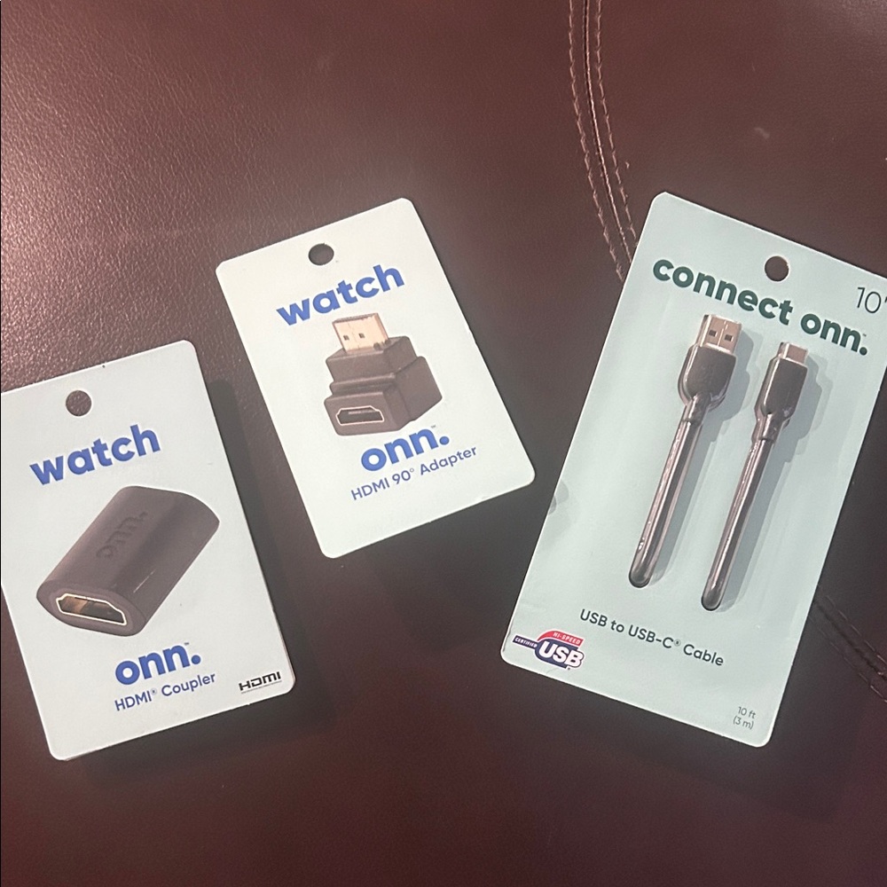 NWT Onn Black HDMI Coupler and USB-C Cable Set HDMI Adapter Bundle